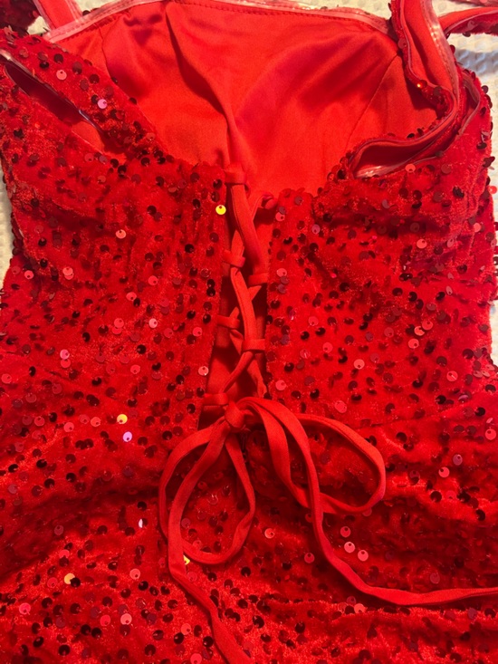 Red Sequin Formal Prom Dress Corset Tie Back Size 0 New - Picture 8 of 11
